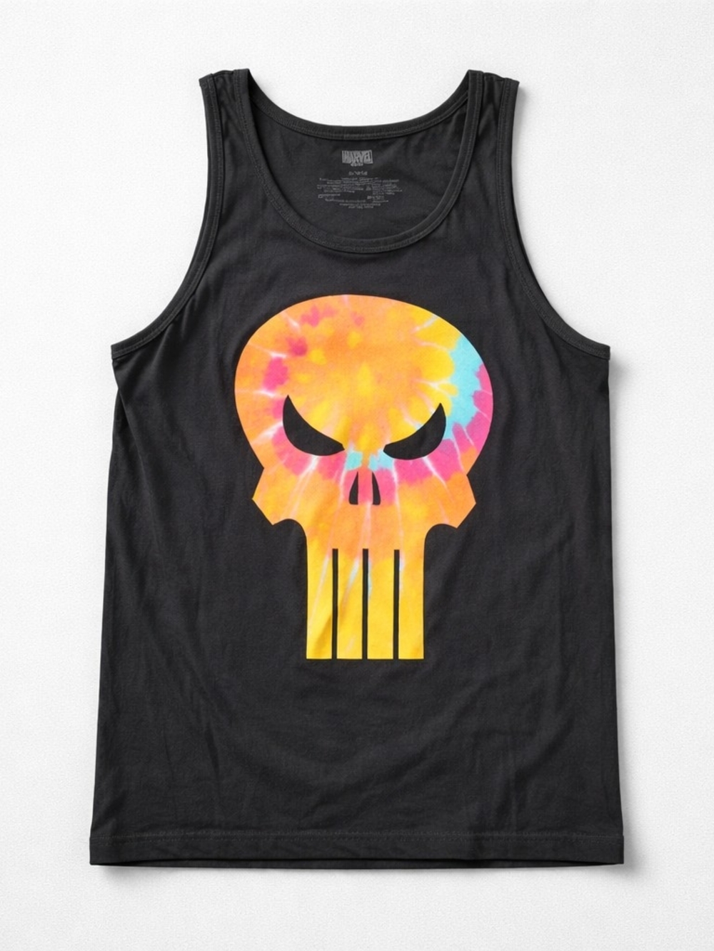 Black Tank Top with Tie-Dye Skull Graphic